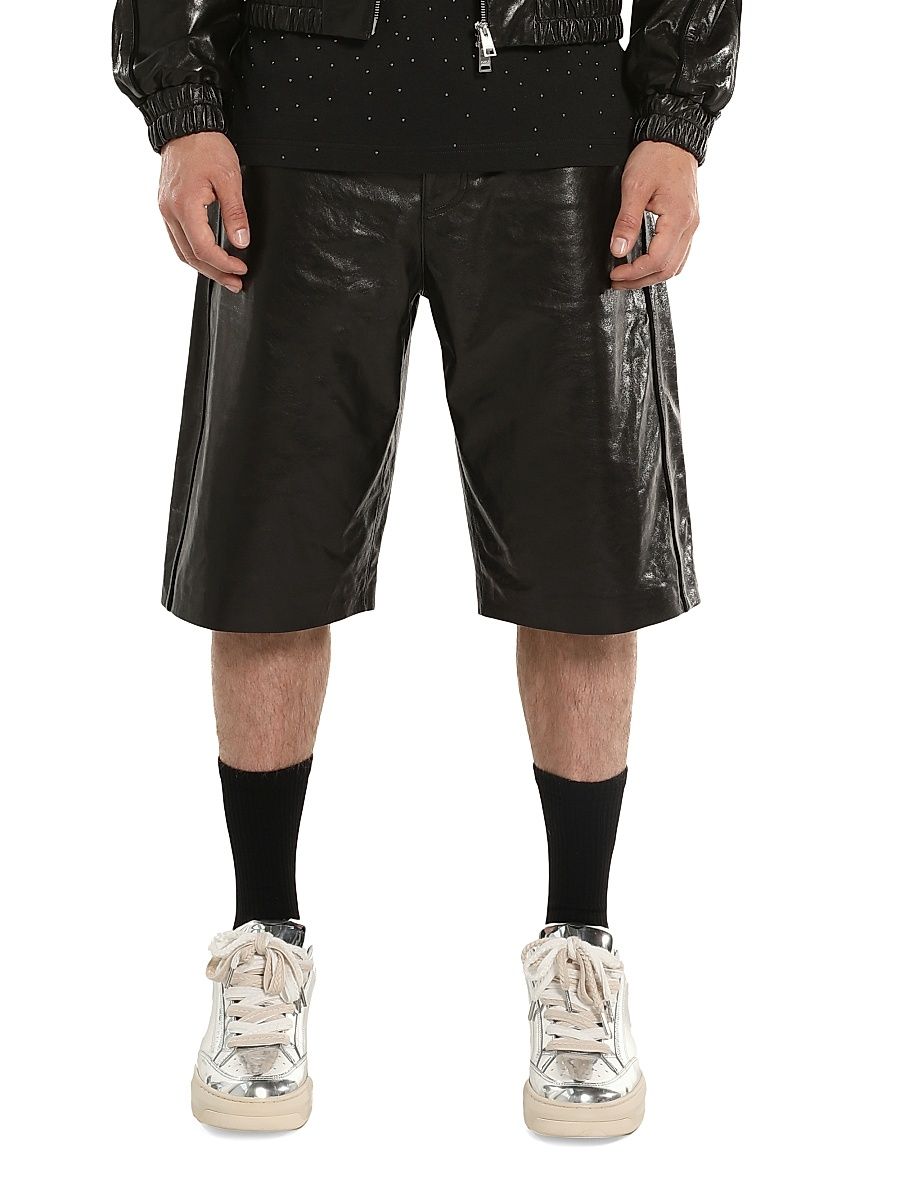 Men's Leather Straight-Leg Shorts - Black - Size 38