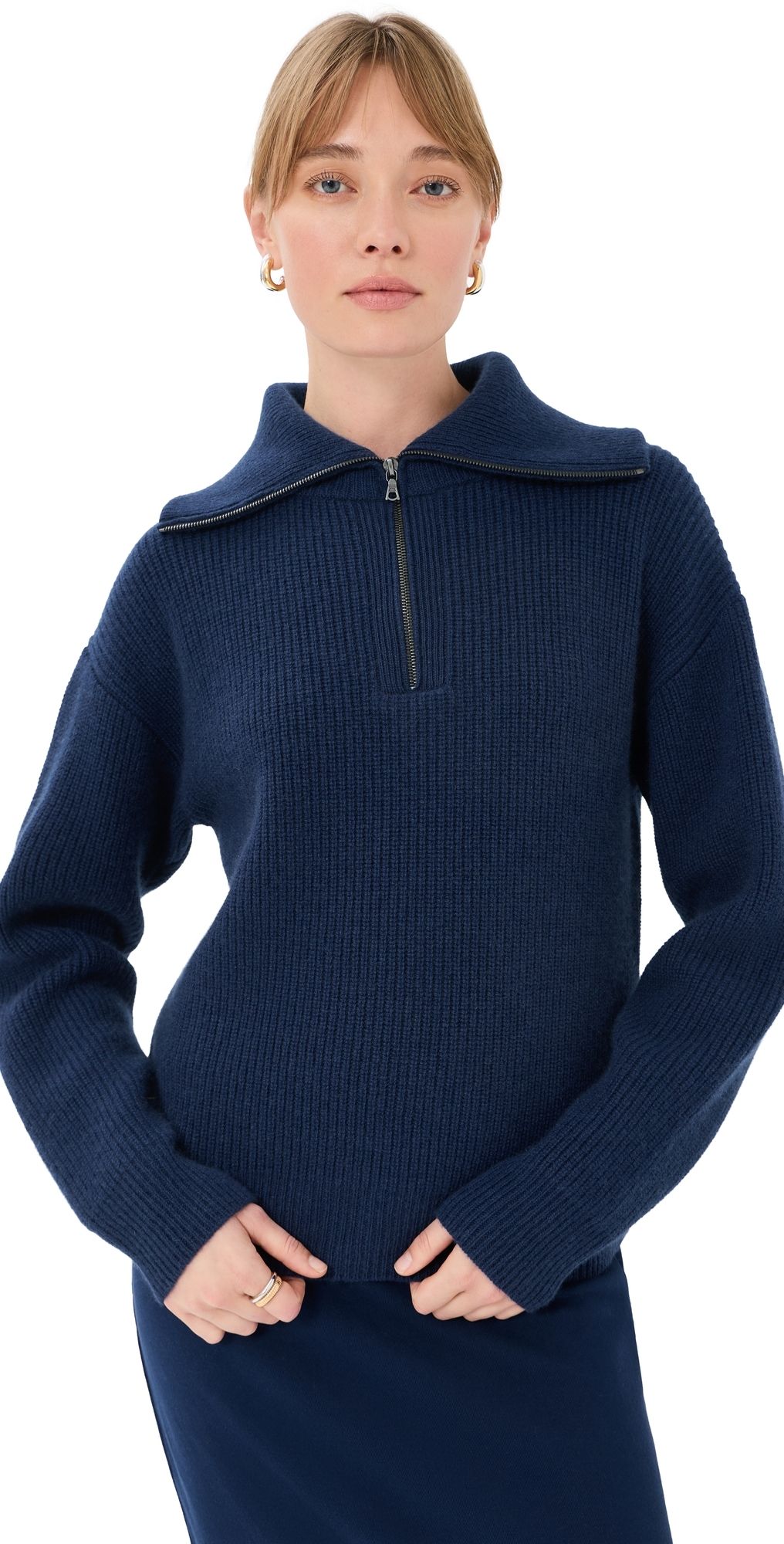 The Elder Statesman Runyon Ribbed Cashmere Half Zip Twilight M