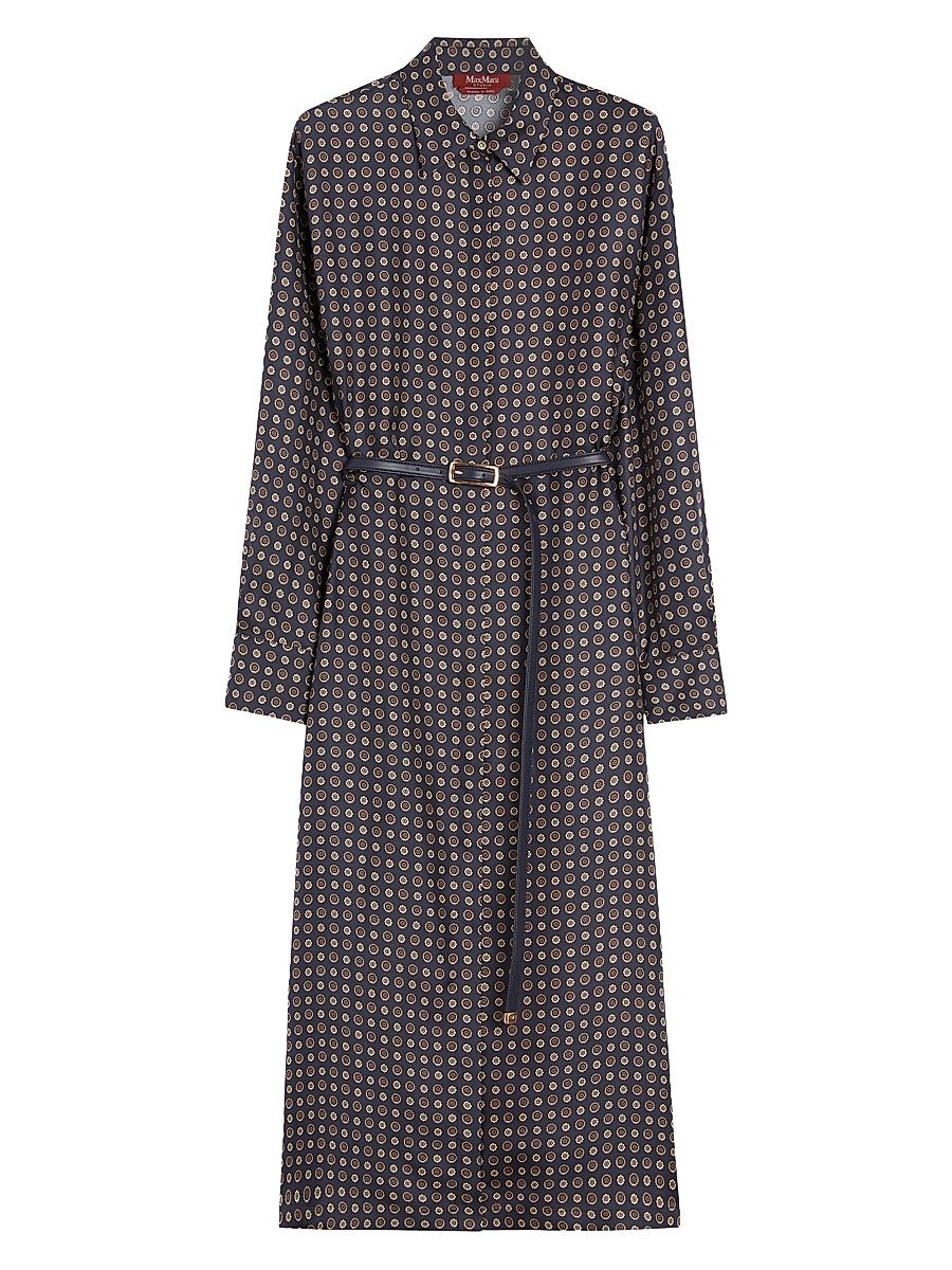 Women's Printed Silk Shirt Dress - Navy Necktie Print - Size 0