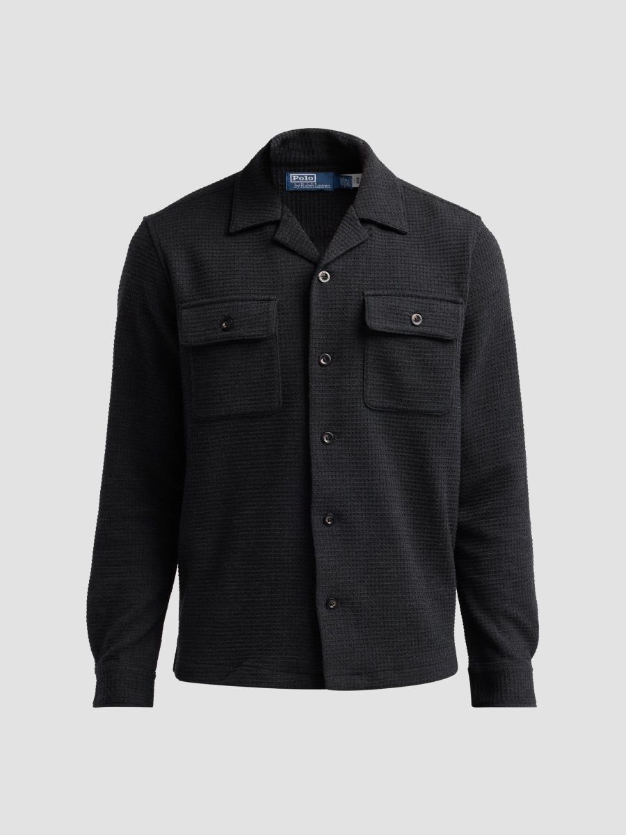 Polo Ralph Lauren Men's Waffle-Knit Wool-Blend Long-Sleeve Shirt - Black Heather - Size XXL