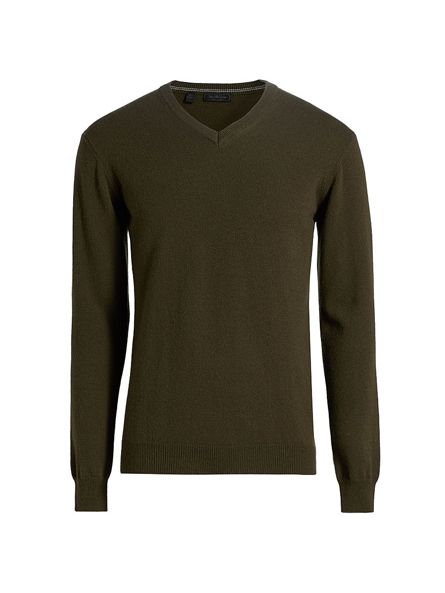 Men's COLLECTION Cashmere V-Neck Sweater - Olive Green - Size XXL