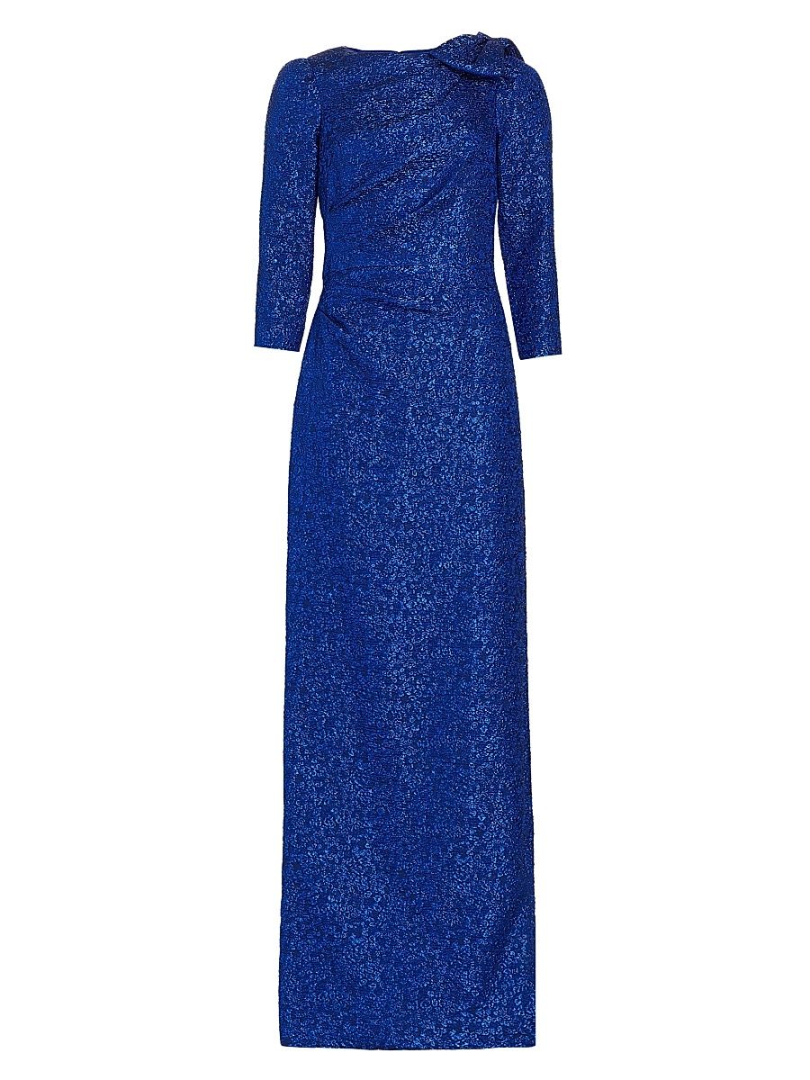 Women's Jacquard-Knit Metallic Bow Gown - Royal Blue - Size 4