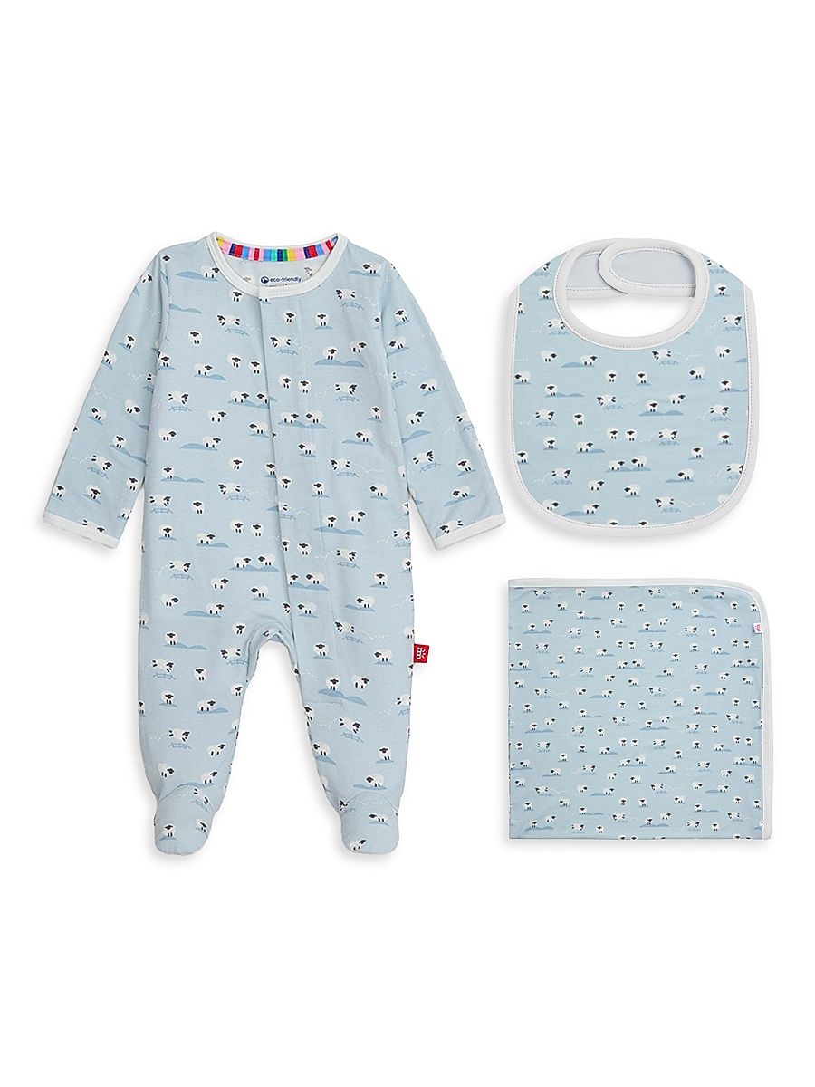 Baby Boy's 3-Piece Baa Baa Footie, Bib & Blanket Gift Set - Size Newborn