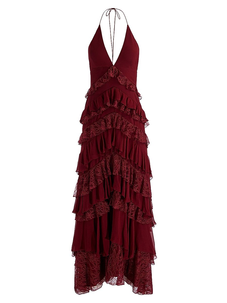 Women's Liana Tiered Ruffled Maxi Dress - Oxblood - Size 8