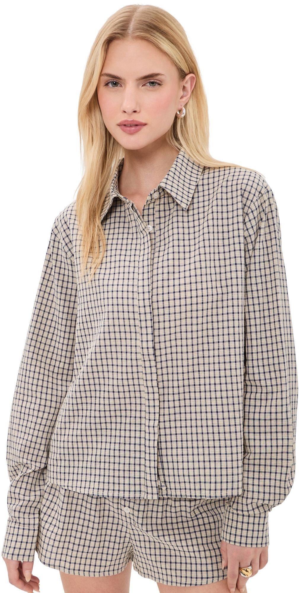 Lioness Nirvana Shirt Vintage Beige Plaid XXS