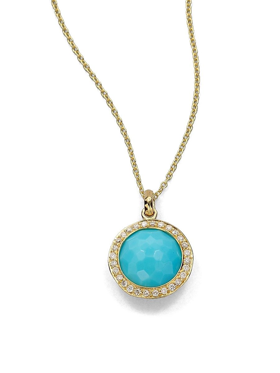 Women's Lollipop Small 18K Yellow Gold, Turquoise & Diamond Pendant Necklace - Gold