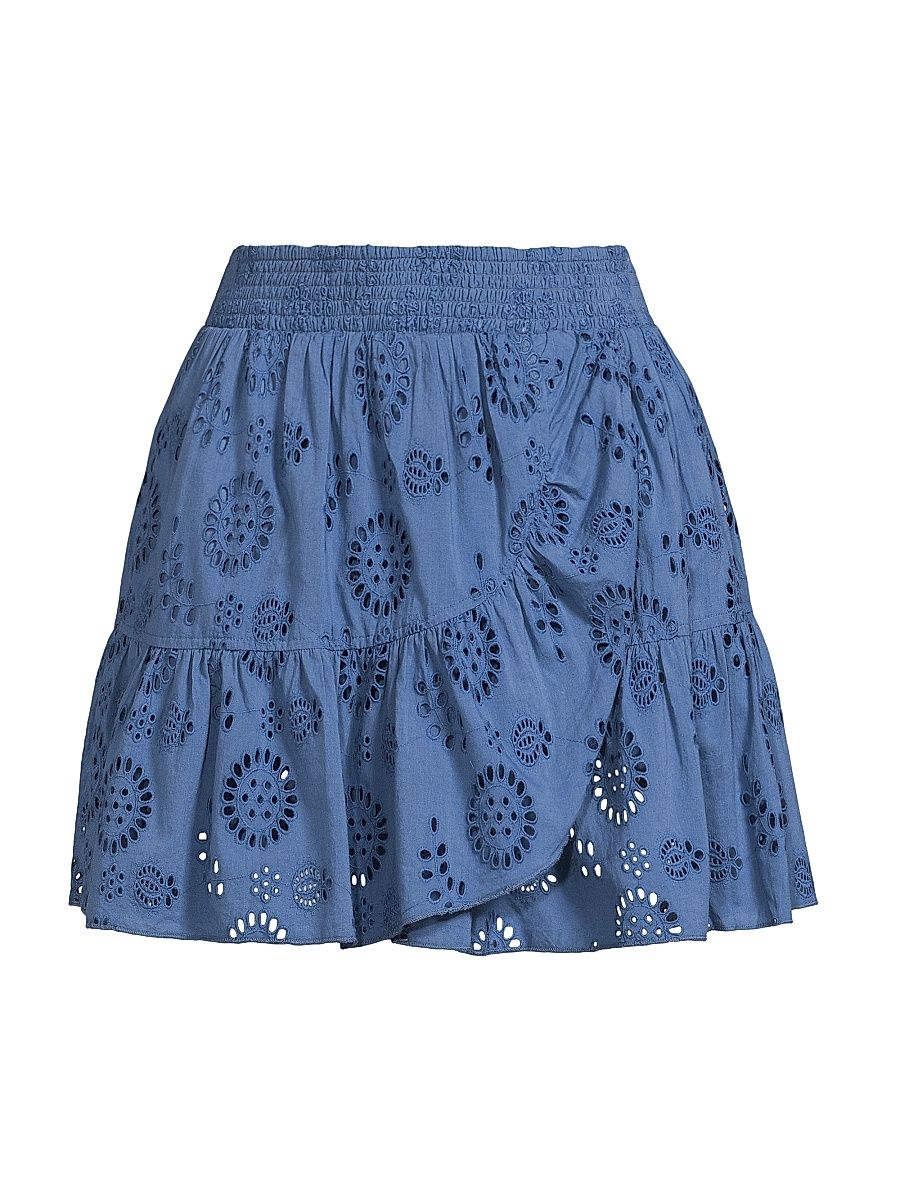 Women's Izzy Cotton Eyelet Miniskirt - Steel Blue - Size Medium