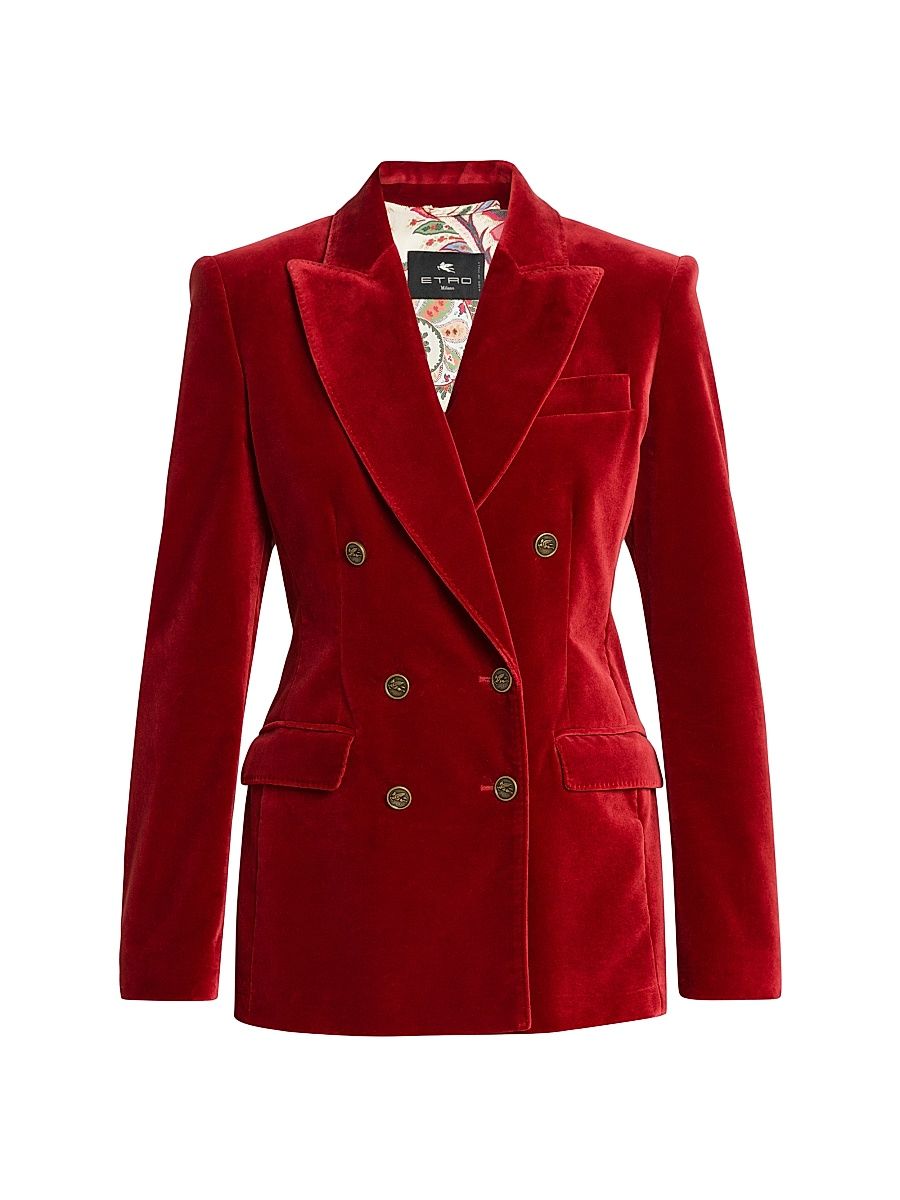 Women's Velvet Double-Breasted Blazer - Ruggine Scuro - Size 2