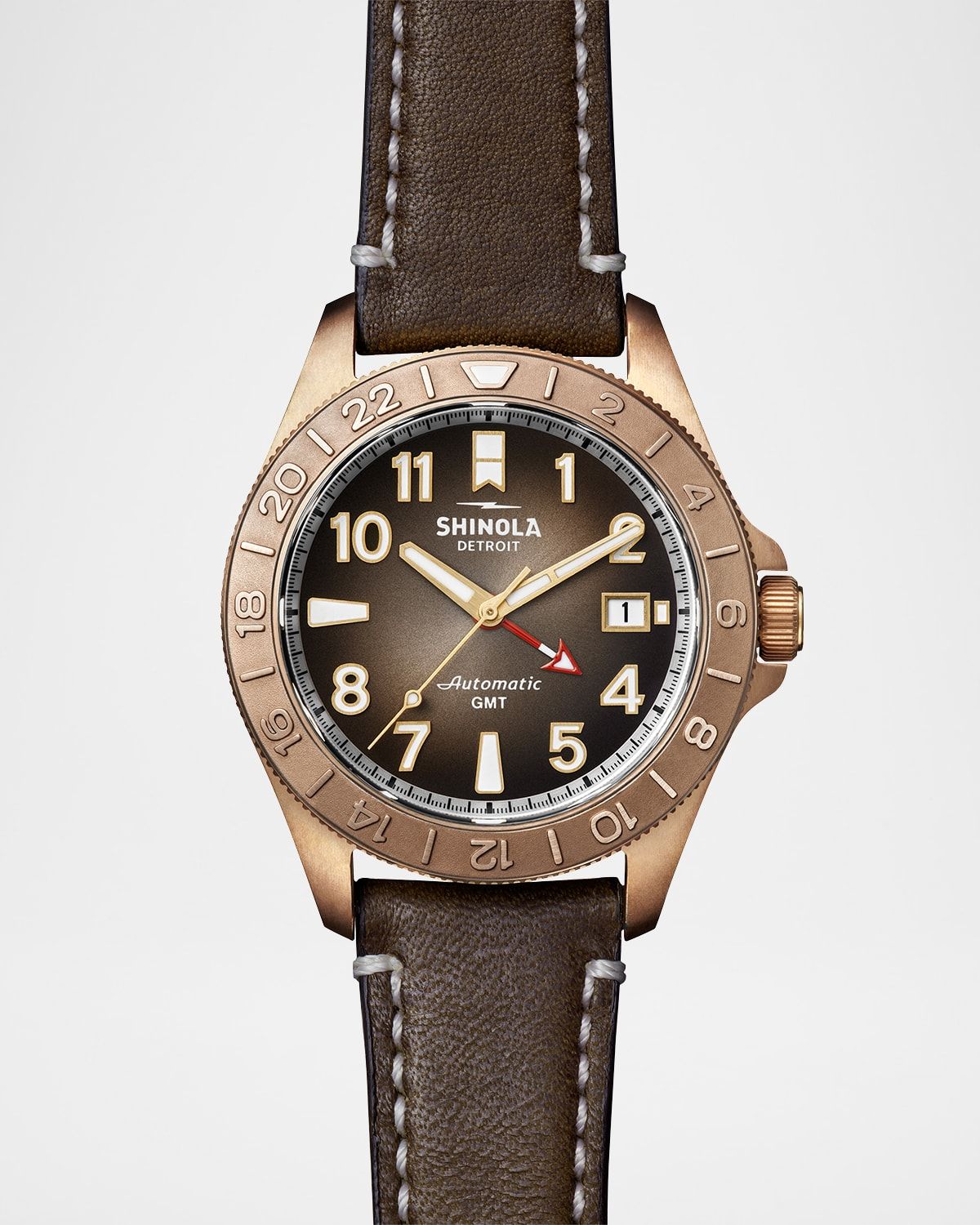 Bronze Automatic GMT Watch with Leather and Nylon Straps