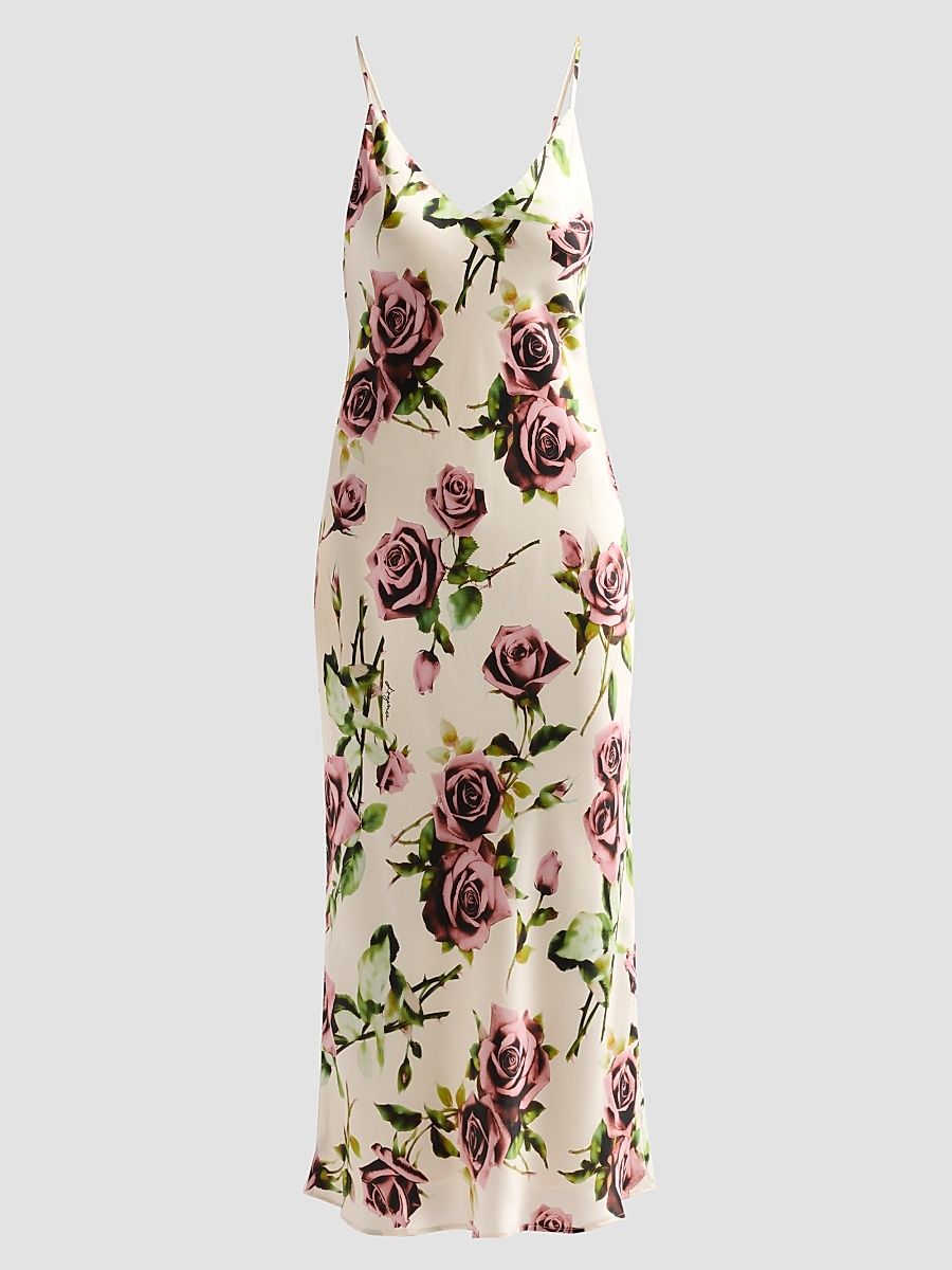 Women's Seridie Floral Silk Slip Dress - Ecru Romantic Rose - Size 18