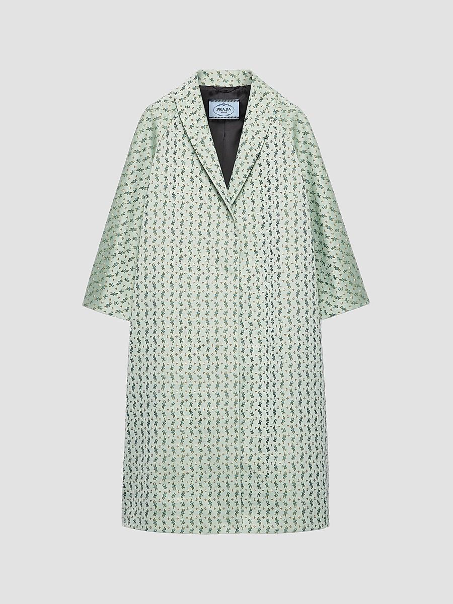 Women's Single-Breasted Floral Jacquard Duchesse Coat - Green - Size 8
