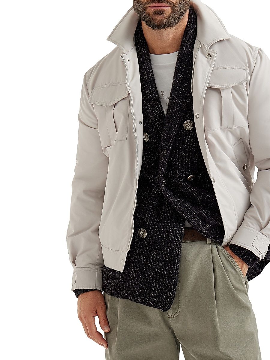 Men's Techno Satin Bomber Jacket - Ivory - Size 44