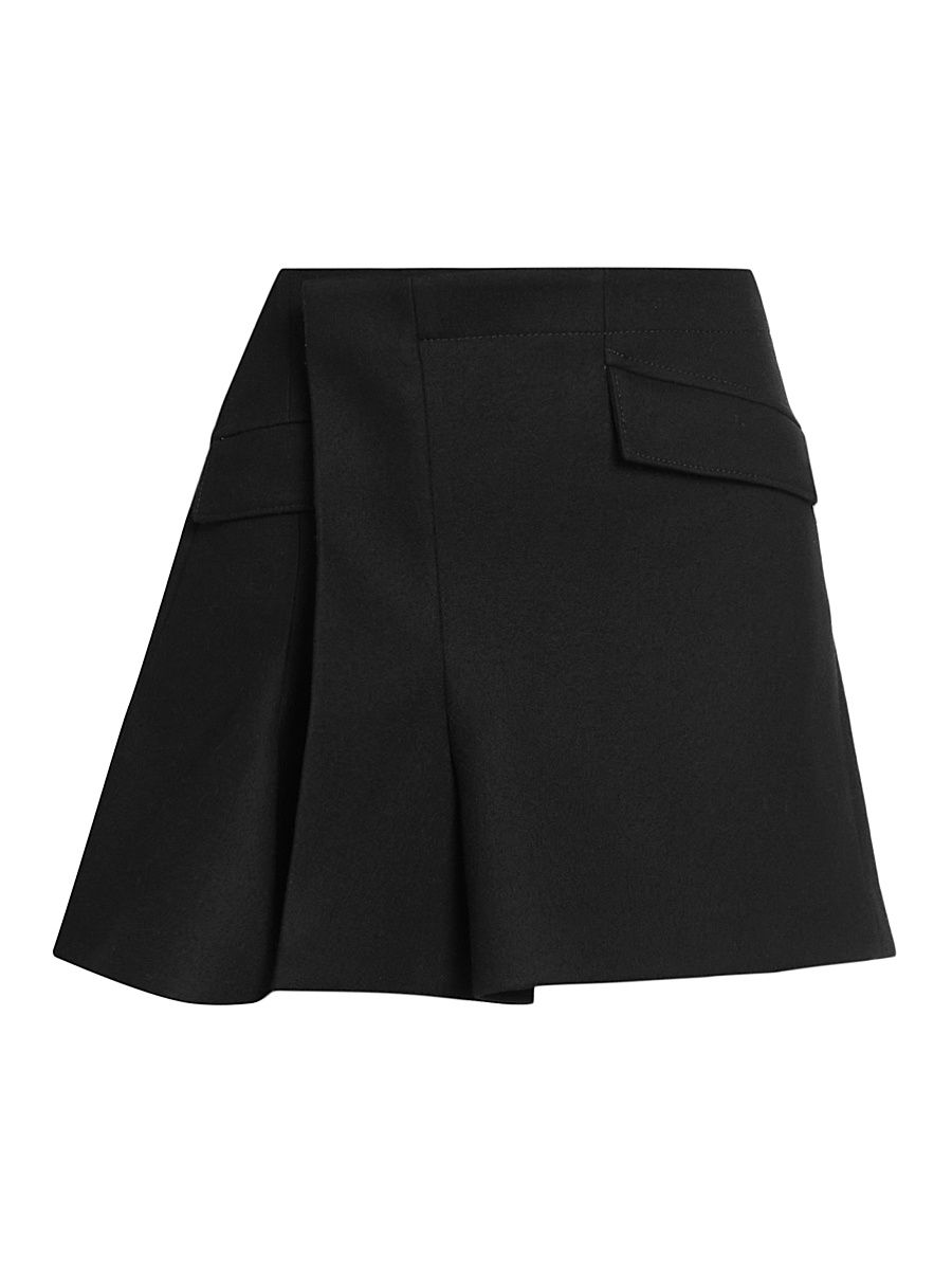 Women's Melton Wool Wrap Miniskirt - Black - Size Small