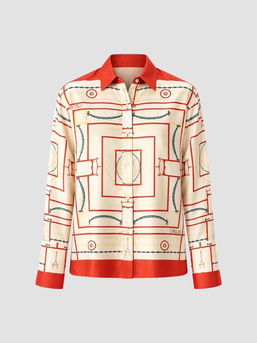 Callas Milano Women's Paulina Silk Print Shirt - Paprika Print - Size 10