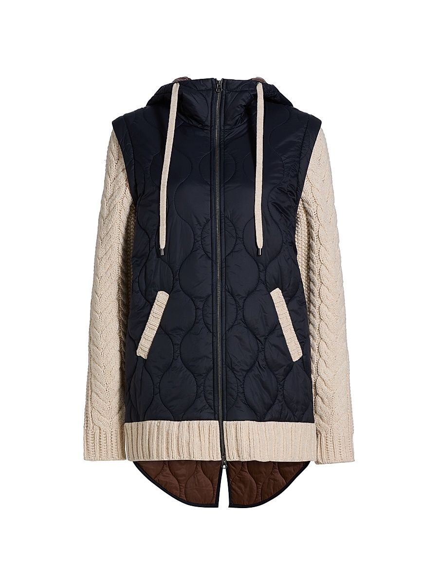 Women's Barrows Mixed-Media Hooded Jacket - Navy Heathered Sand - Size Small