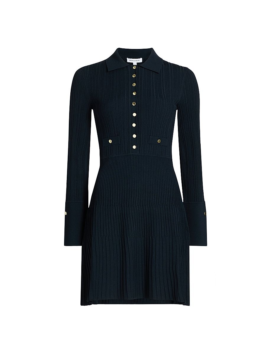 Women's Lauper Rib-Knit Mini Shirtdress - Navy - Size XL
