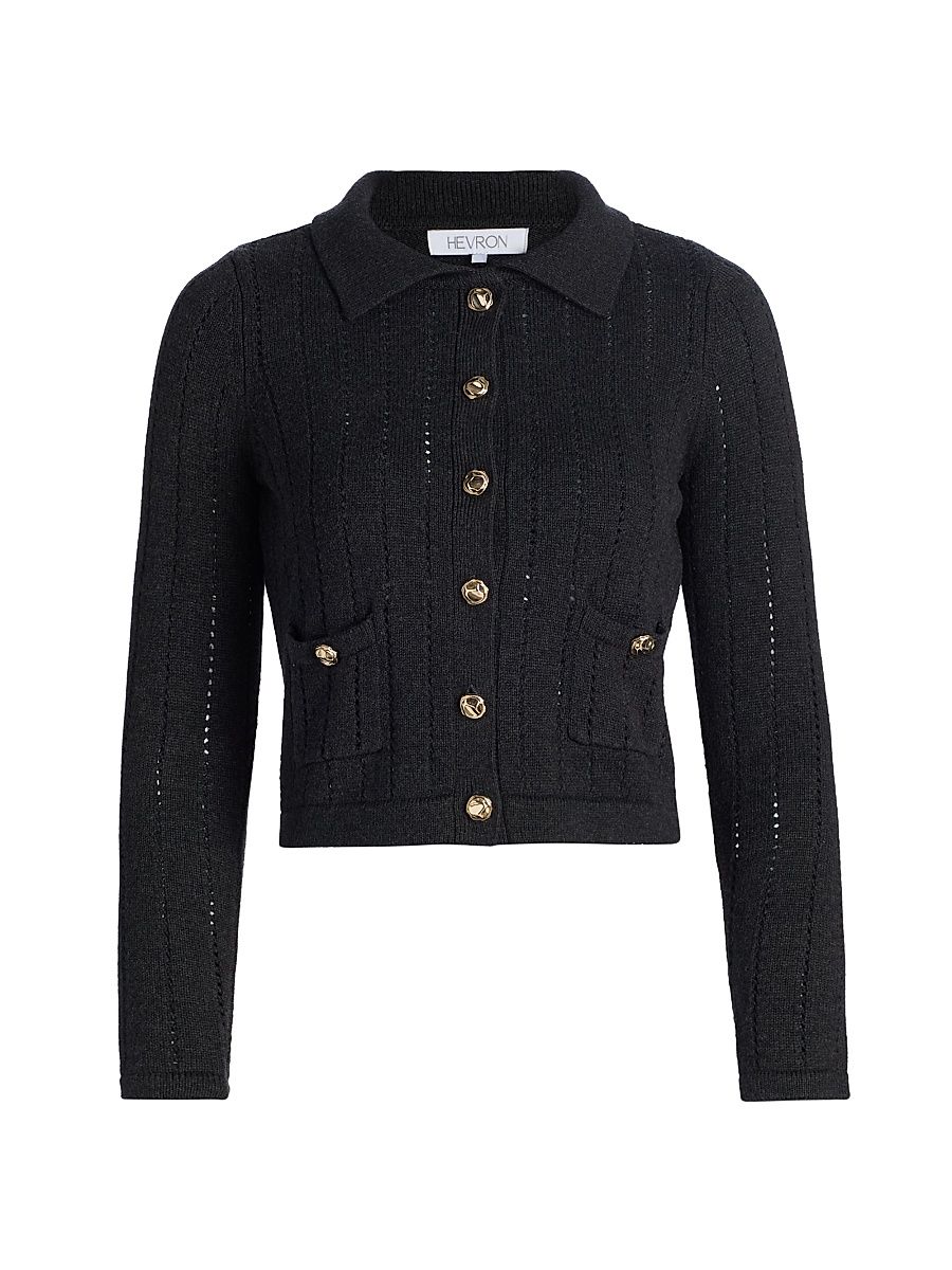 Women's Nanette Open-Knit Cotton-Cashmere Cardigan - Charcoal - Size Small