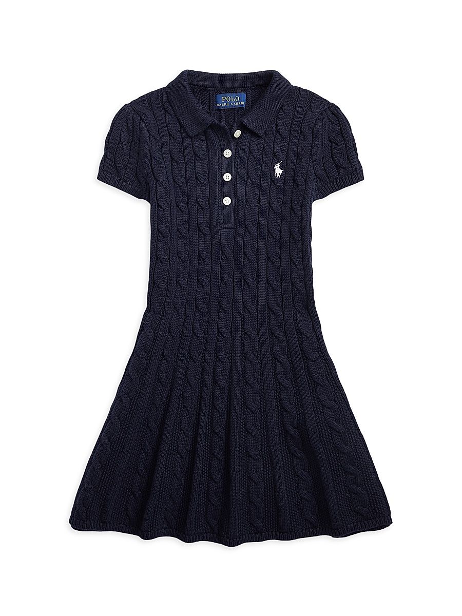 Little Girl's & Girl's Cable-Knit Cotton Polo Sweaterdress - Navy - Size 7