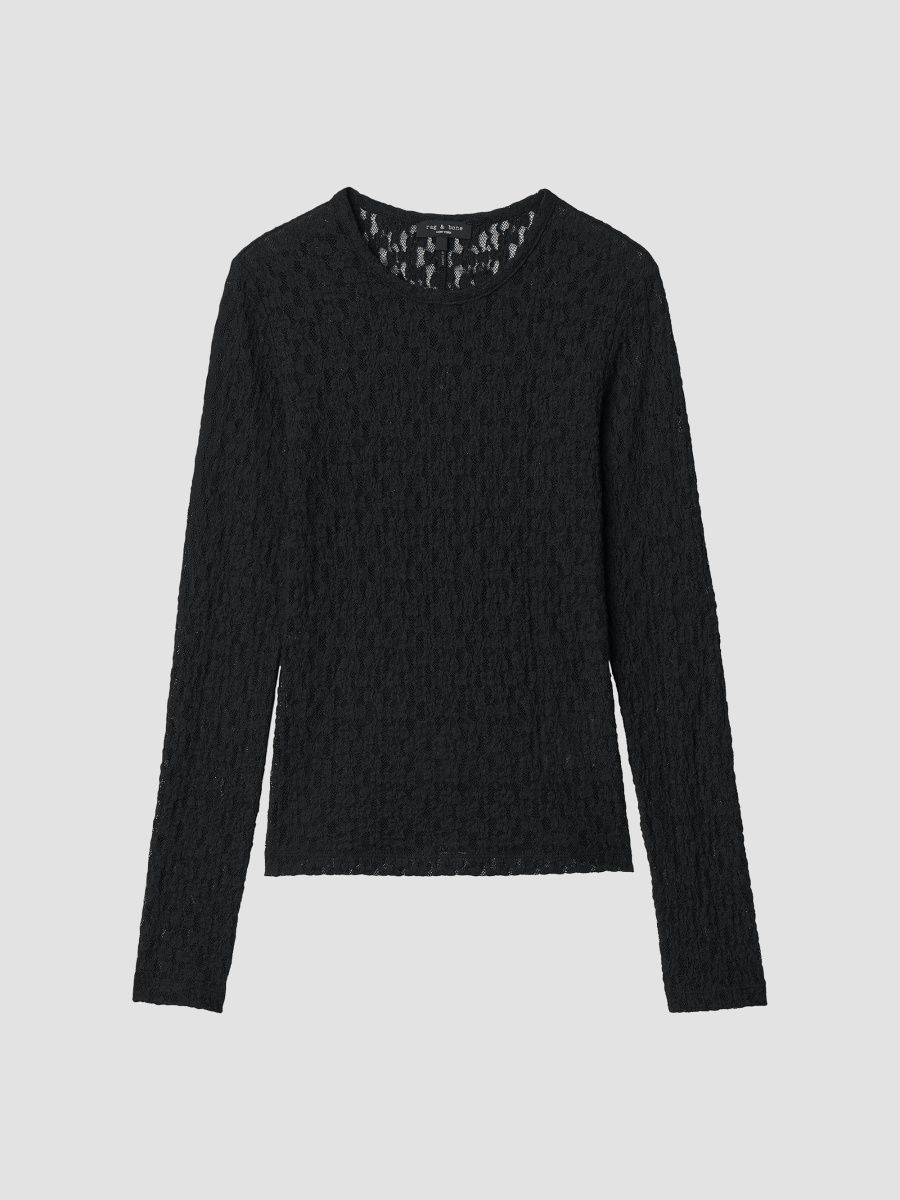 rag & bone Women's Bardot Lace Long-Sleeve Top - Black - Size XS