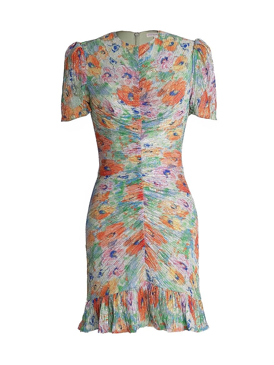 Women's Chandler Ruched Floral Metallic Bodycon Minidress - Sage Multi - Size XXL