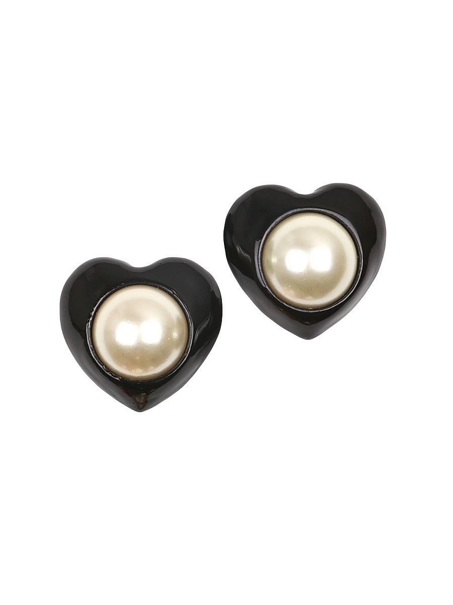 Women's Aya Resin, Enamel & Faux Pearl Heart Stud Earrings - Yellow Gold