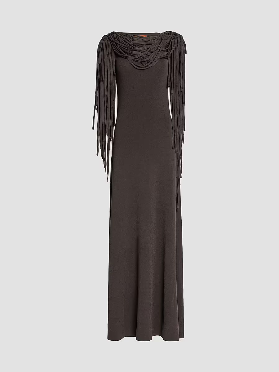 Women's Chaney Drape Fringe Maxi Dress - Fudge - Size XS