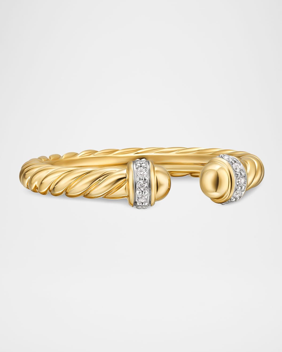 Cable Band Open Ring with Diamonds in 18K Gold, 2.8mm