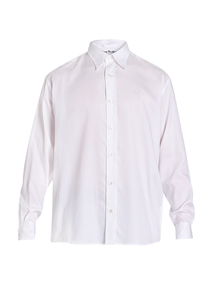 Men's Sandrok Shiny Stripe Button-Front Shirt - White - Size 44