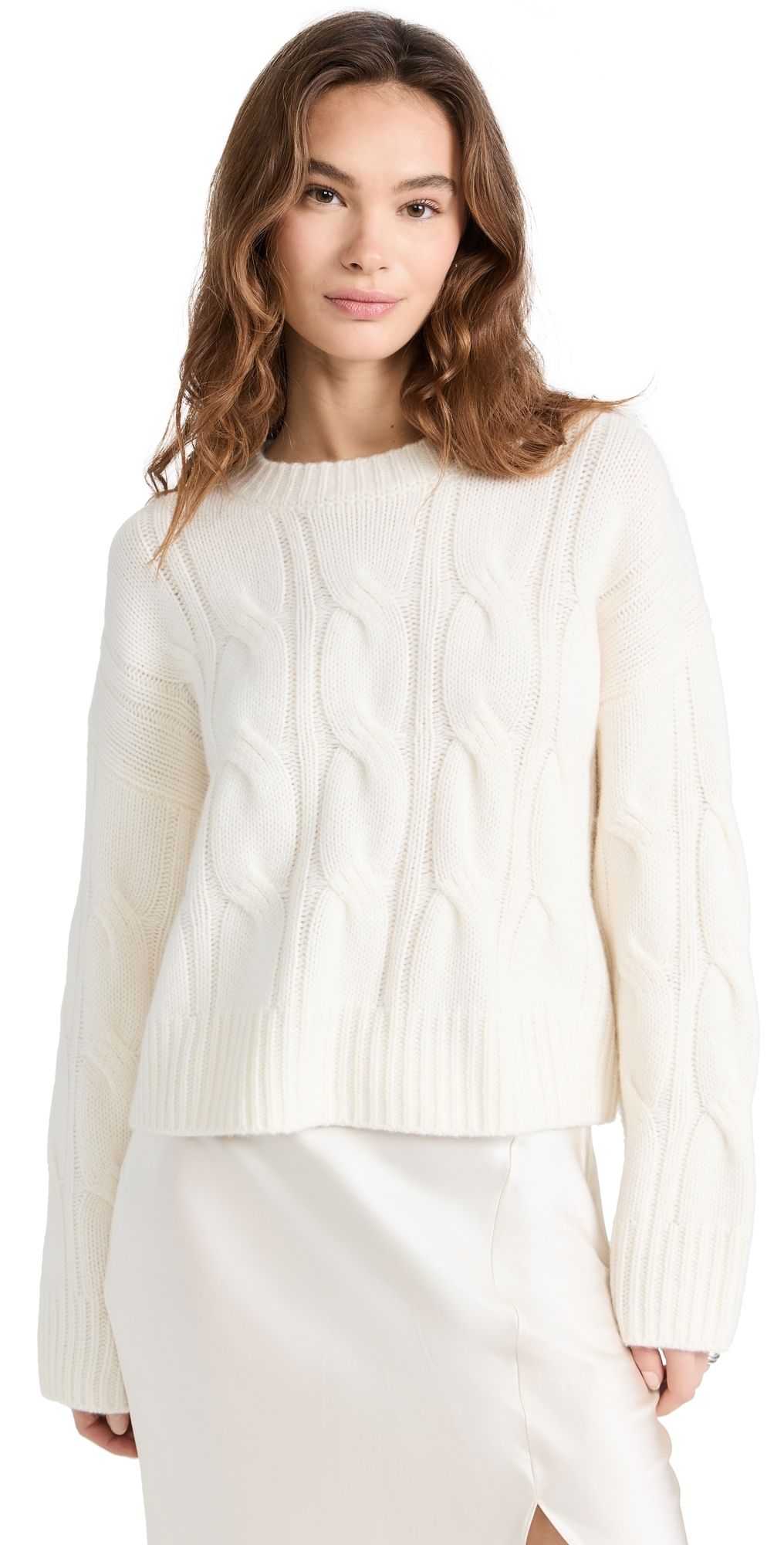Sablyn Cable Knit Cashmere Sweater Foggy L