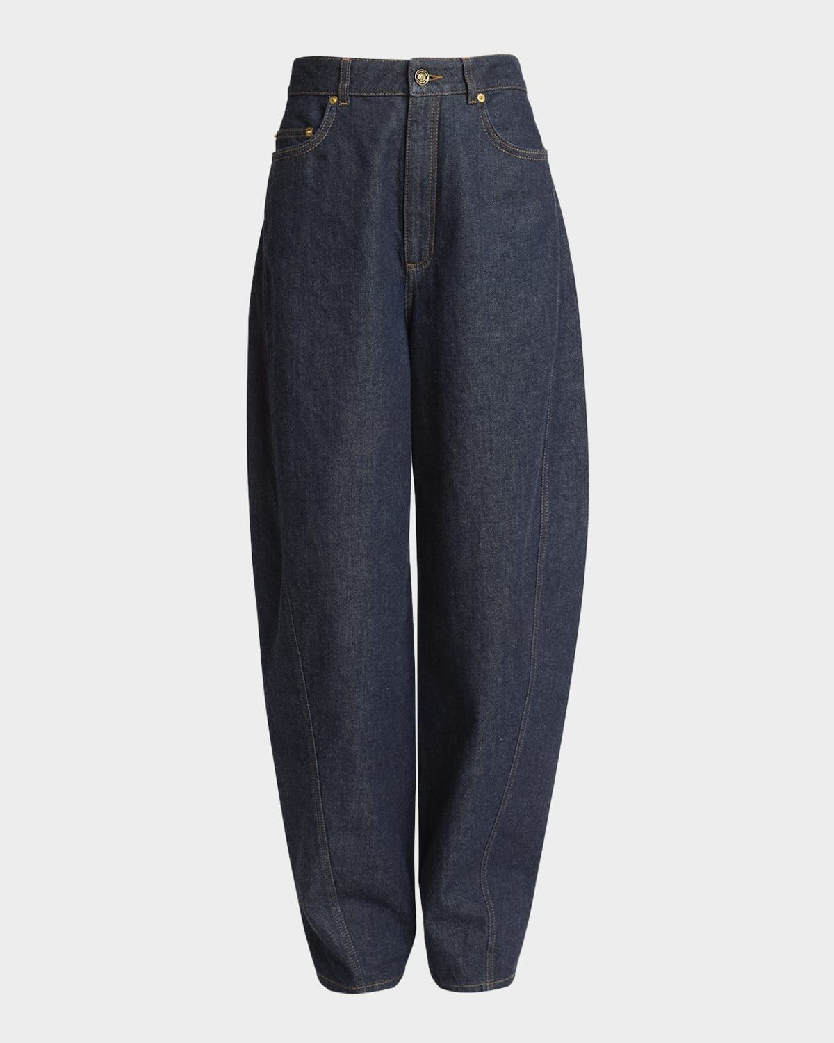 Mid-Rise Barrel-Leg Denim Cocoon Trousers