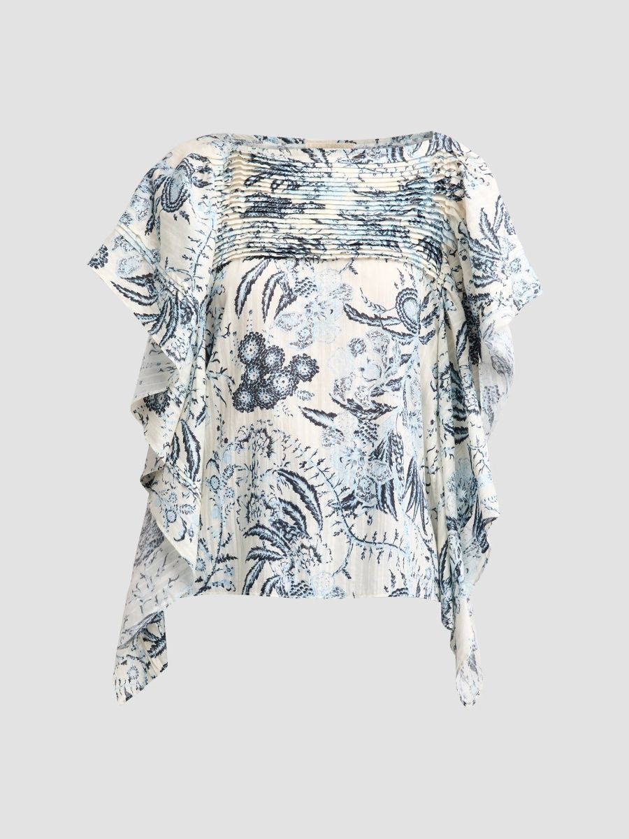 Ulla Johnson Women's Lu Floral Cotton-Blend Flutter-Sleeve Blouse - Bali - Size 14