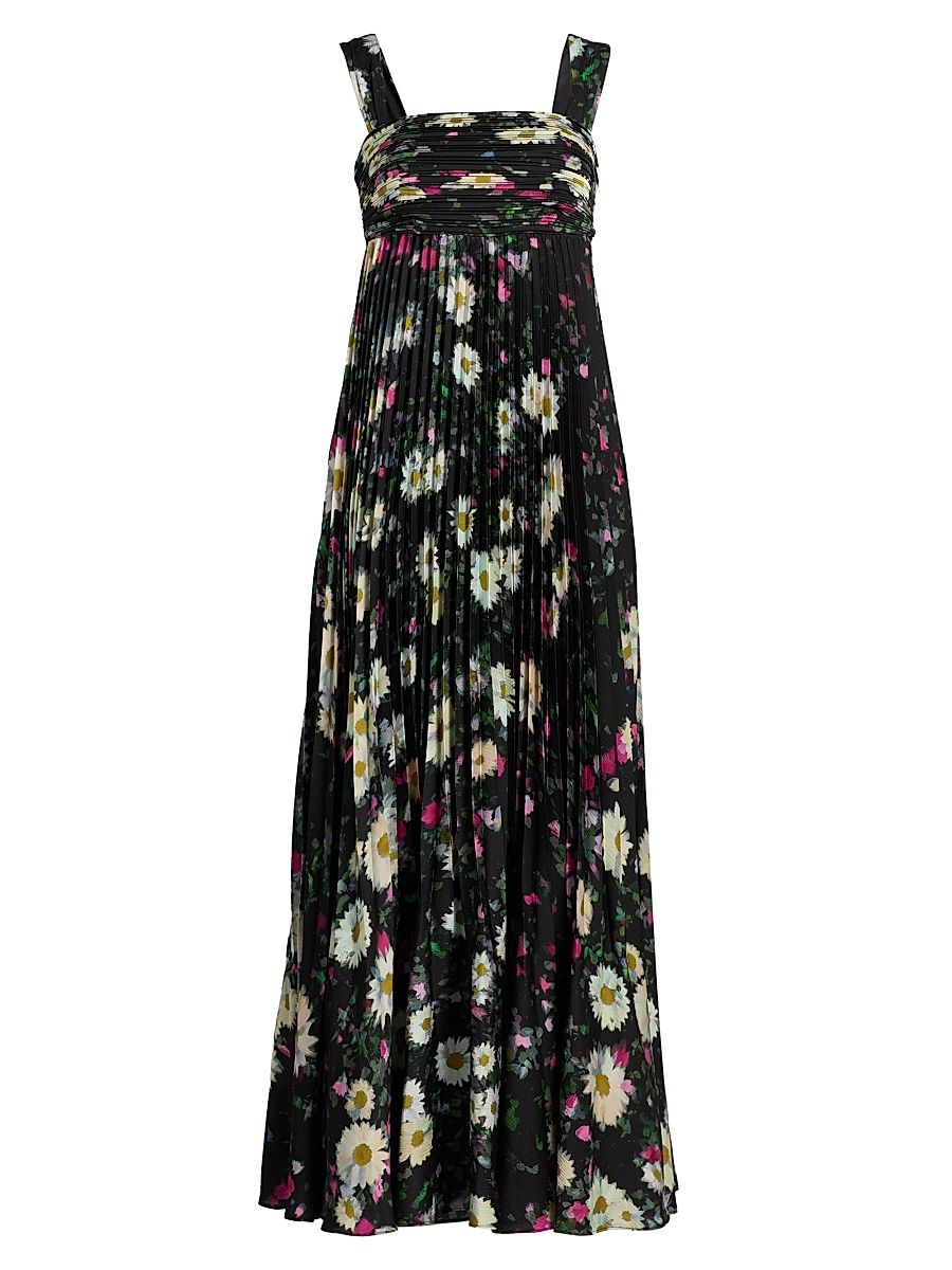 Women's Ezra Floral Pleated Midi-Dress - Black Multi - Size XXL