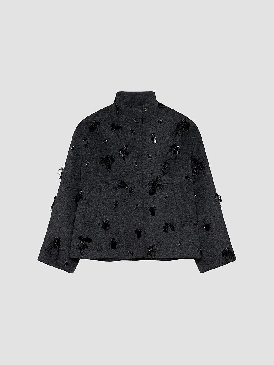 Women's Siena Embellished Wool-Blend Jacket - Dark Charcoal - Size XS