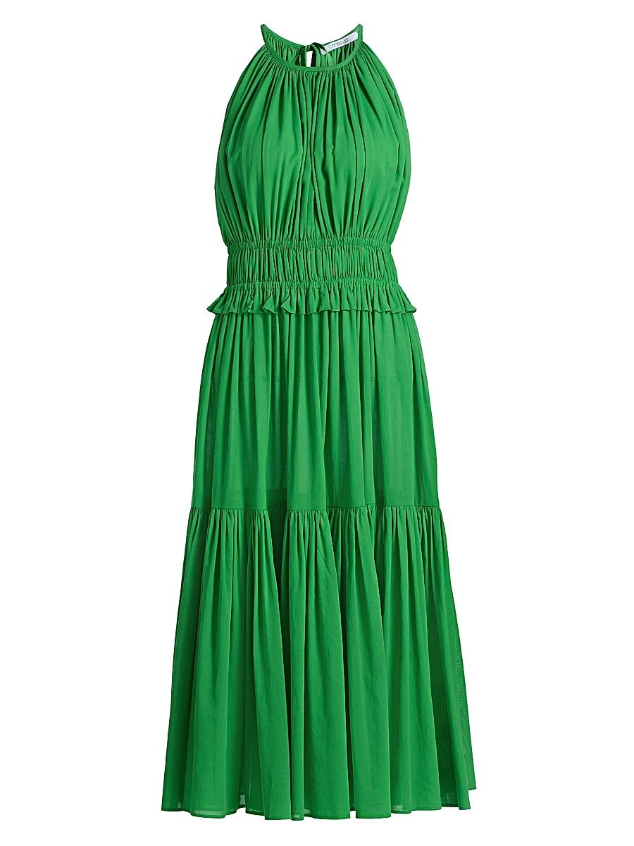 Women's Sloane Shirred Cotton Midi-Dress - Online Lime - Size XL