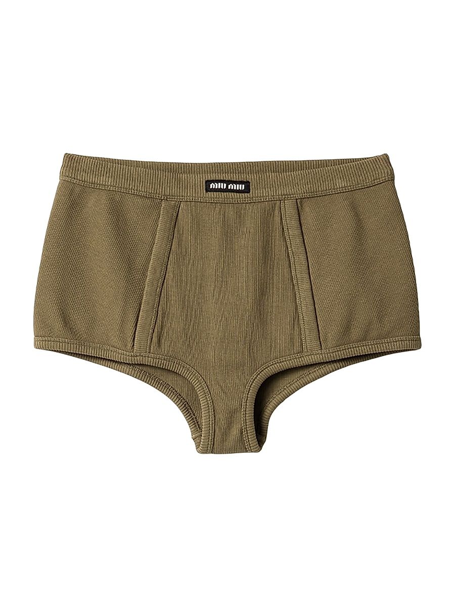 Women's Garment-Dyed Ribbed Boxer Shorts - Green - Size Medium
