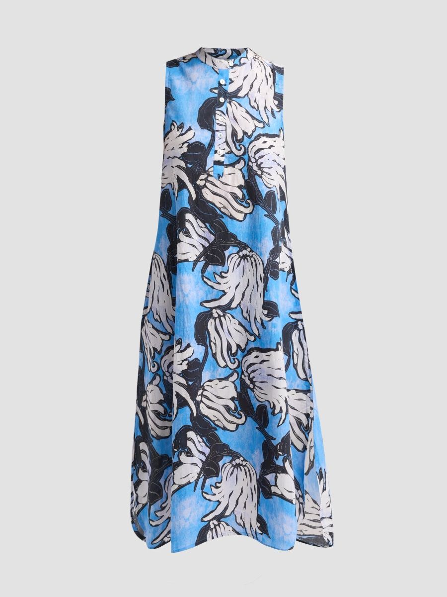 Ro's Garden Women's Devina Floral Cotton Midi Dress - Blue - Size XL