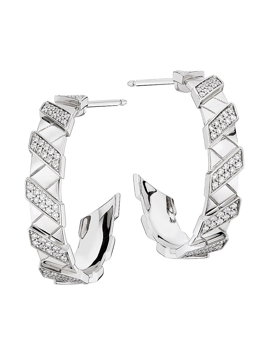 Women's Helix Infinite Medium Hoop Earrings With Diamonds 18K Gold - White Gold
