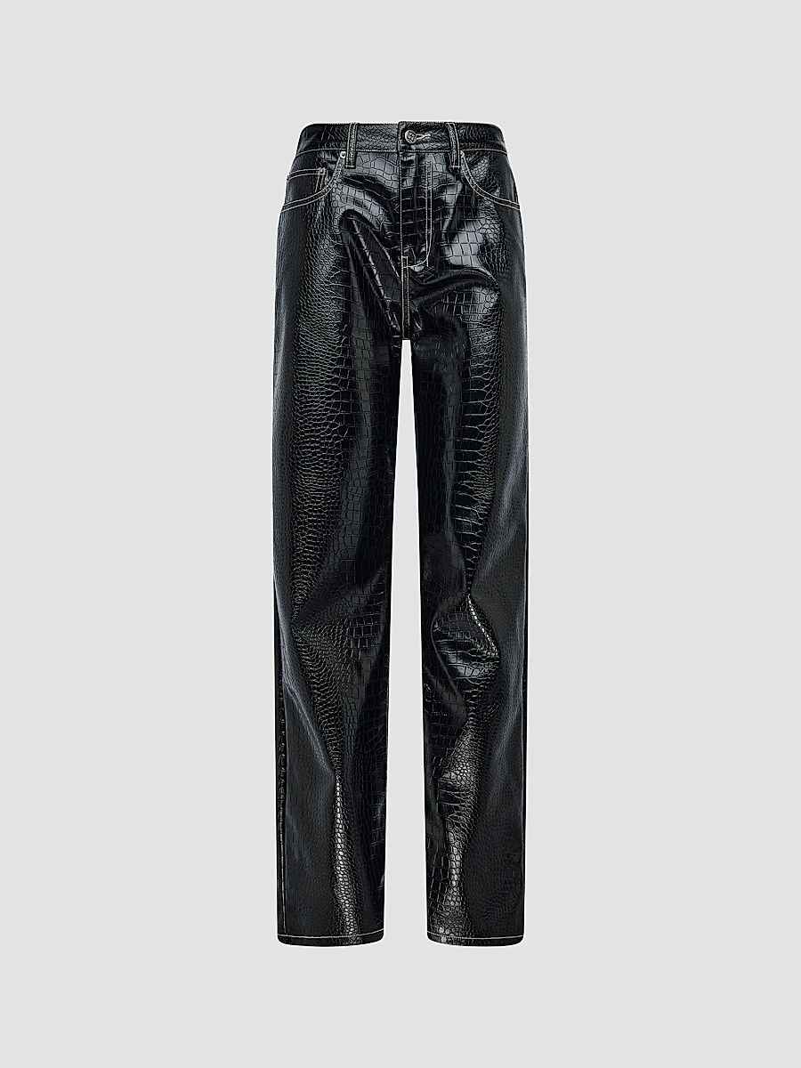 Women's Pinup Patent Croc-Embossed Faux Leather Pants - Black - Size 24
