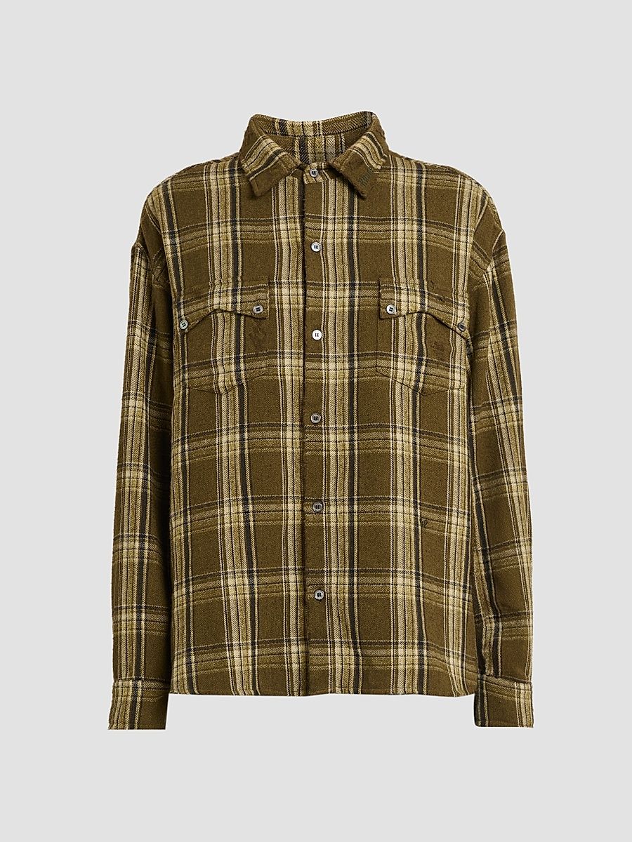 Rhude Men's Aviano Checked Cotton-Blend Shirt - Green Brown - Size XL