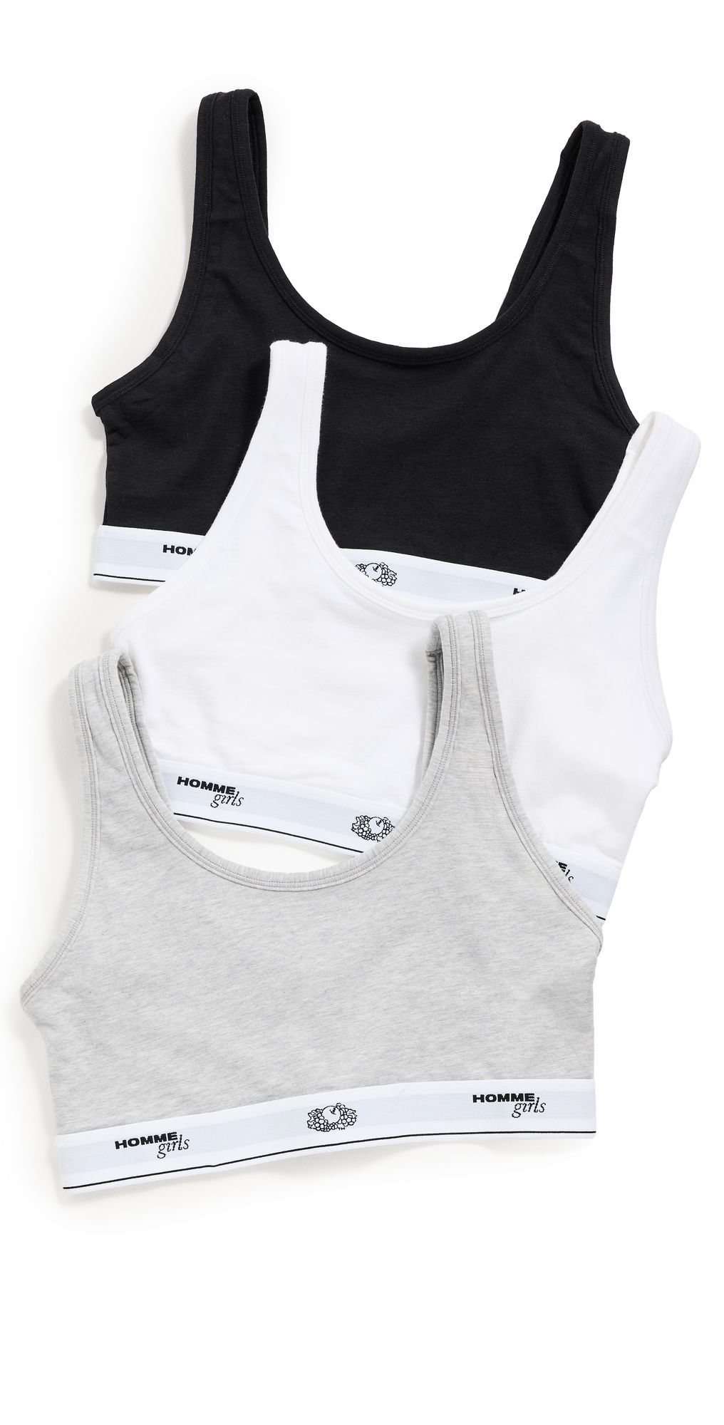 HOMMEGIRLS Homme Girls X Fruit of the Loom Classic Sports Bra 3-Pack Black/Heather Grey/White L
