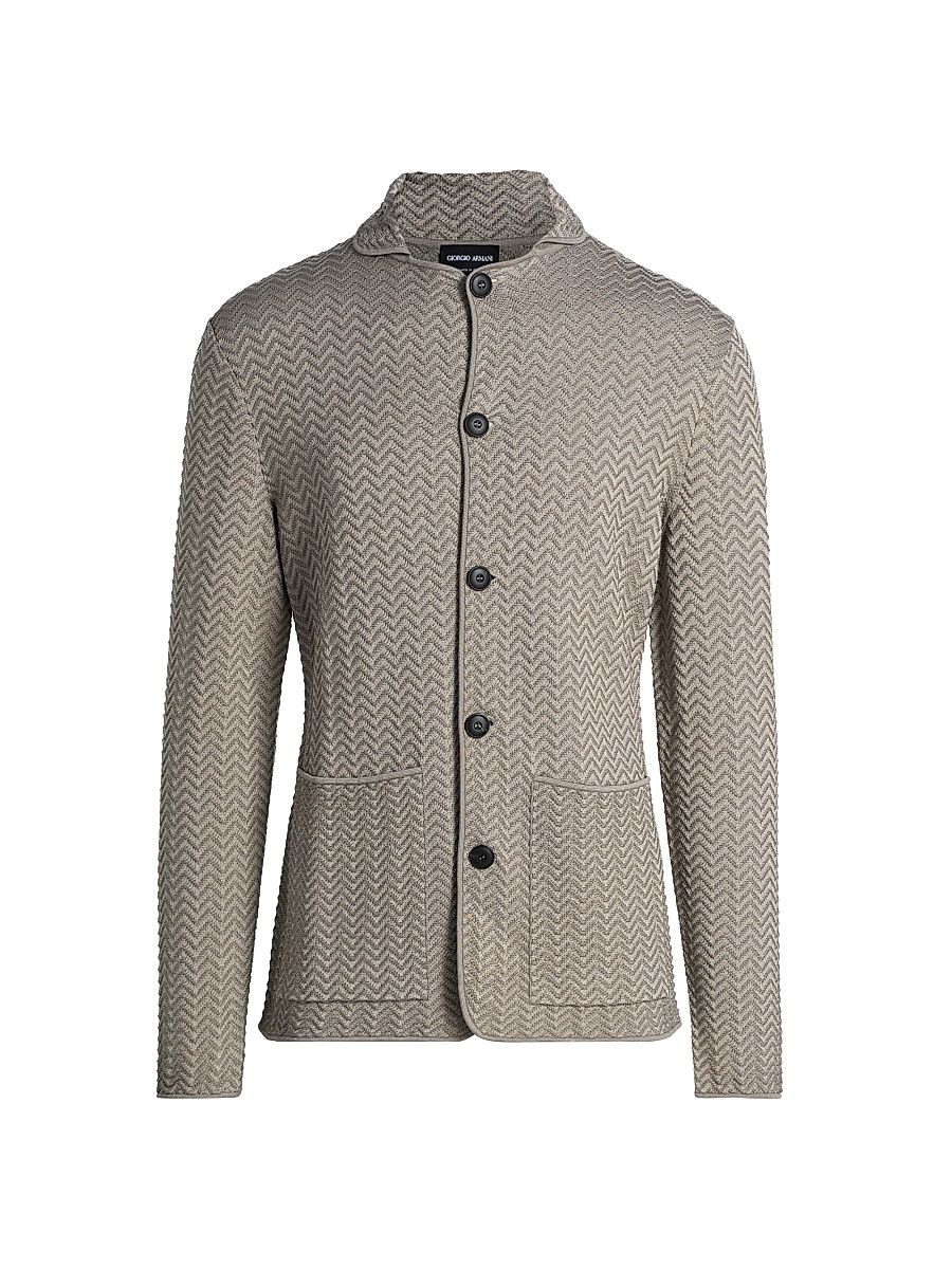 Men's Ottoman Chevron-Knit Blazer - Silver - Size 48