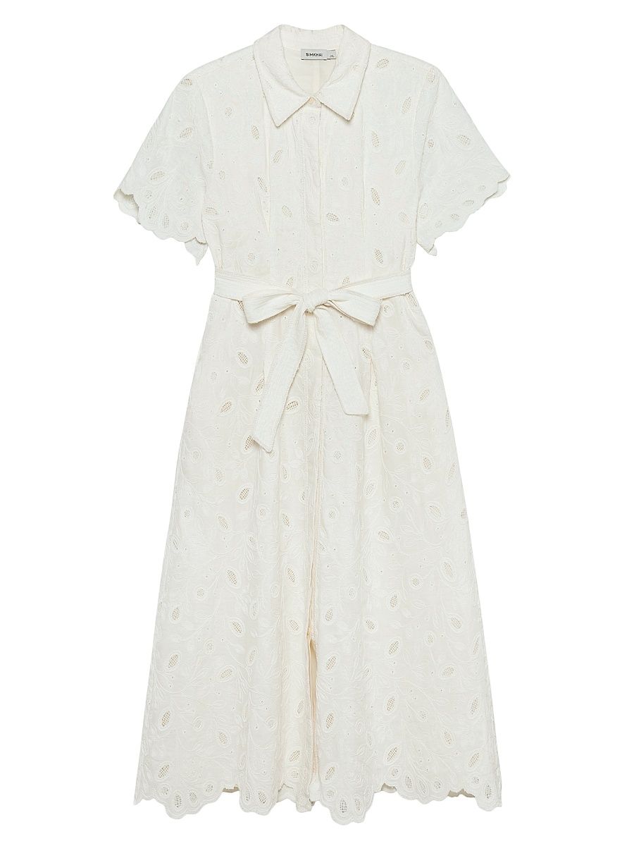 Women's Audria Belted Midi-Shirtdress - Ivory - Size XS