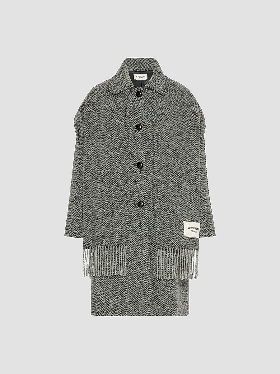 Women's Wool Blend Tweed Coat - Dark Grey - Size 14