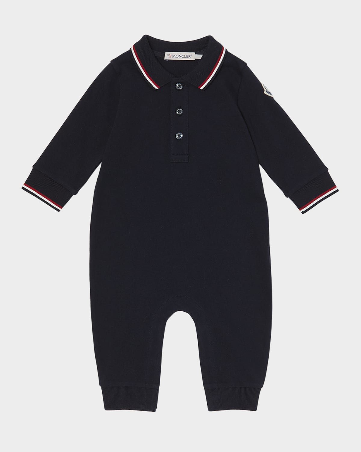 Boy & apos;s Long-Sleeve Stretch Cotton Polo Romper, Size 1M-3
