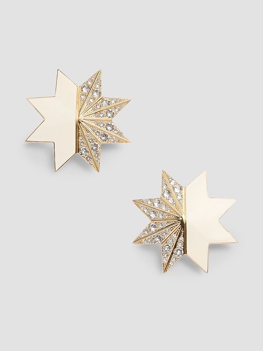 Women's Pas Plus Earrings in Metal, Enamel and Swarovski Crystals - Gold Crystal
