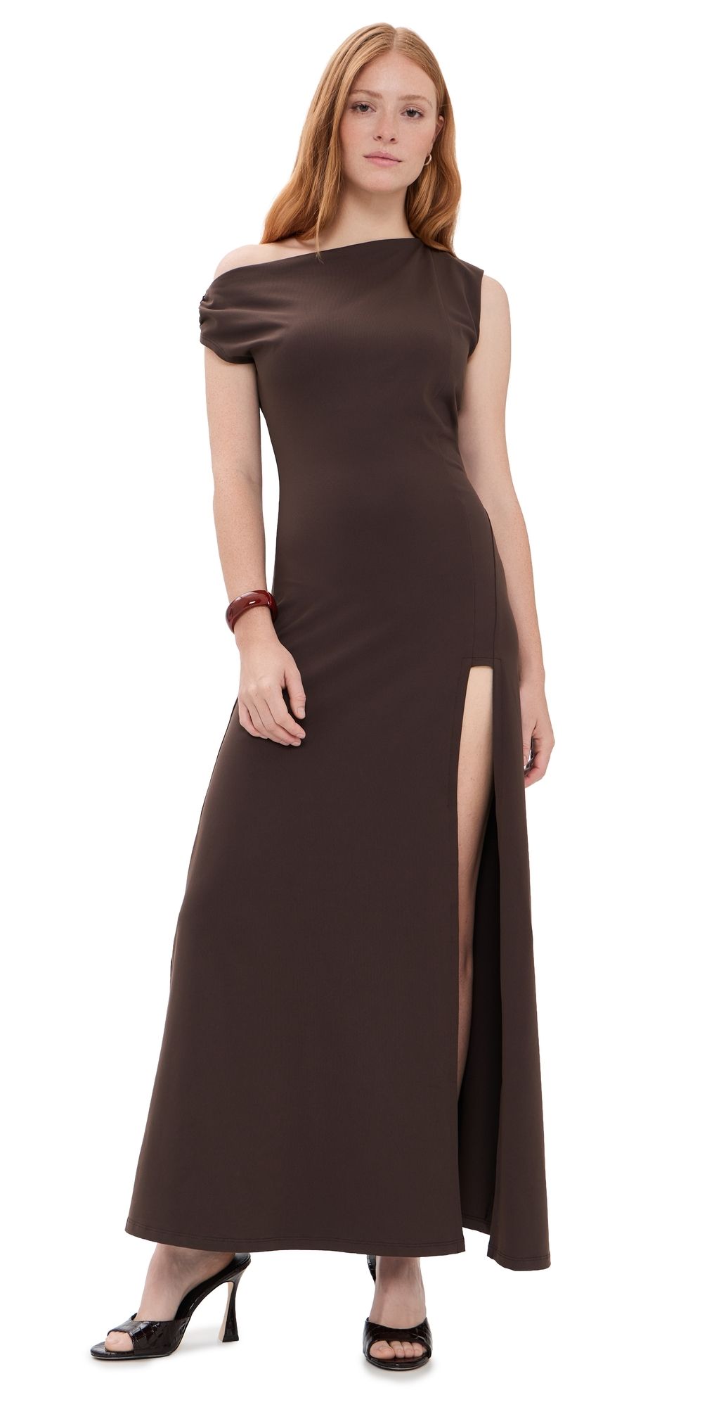 Susana Monaco One Shoulder Gathered Slit Front Dress Java M