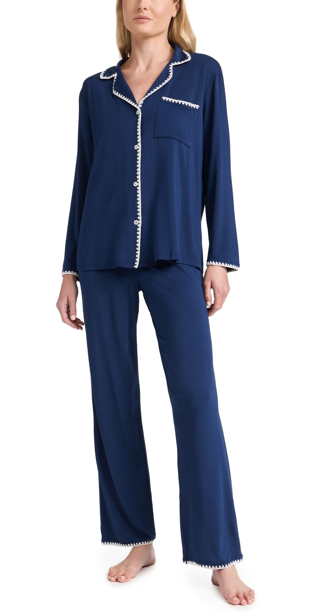 Eberjey Frida The Whip Stitch Pajama Set Navy/Ivory XL