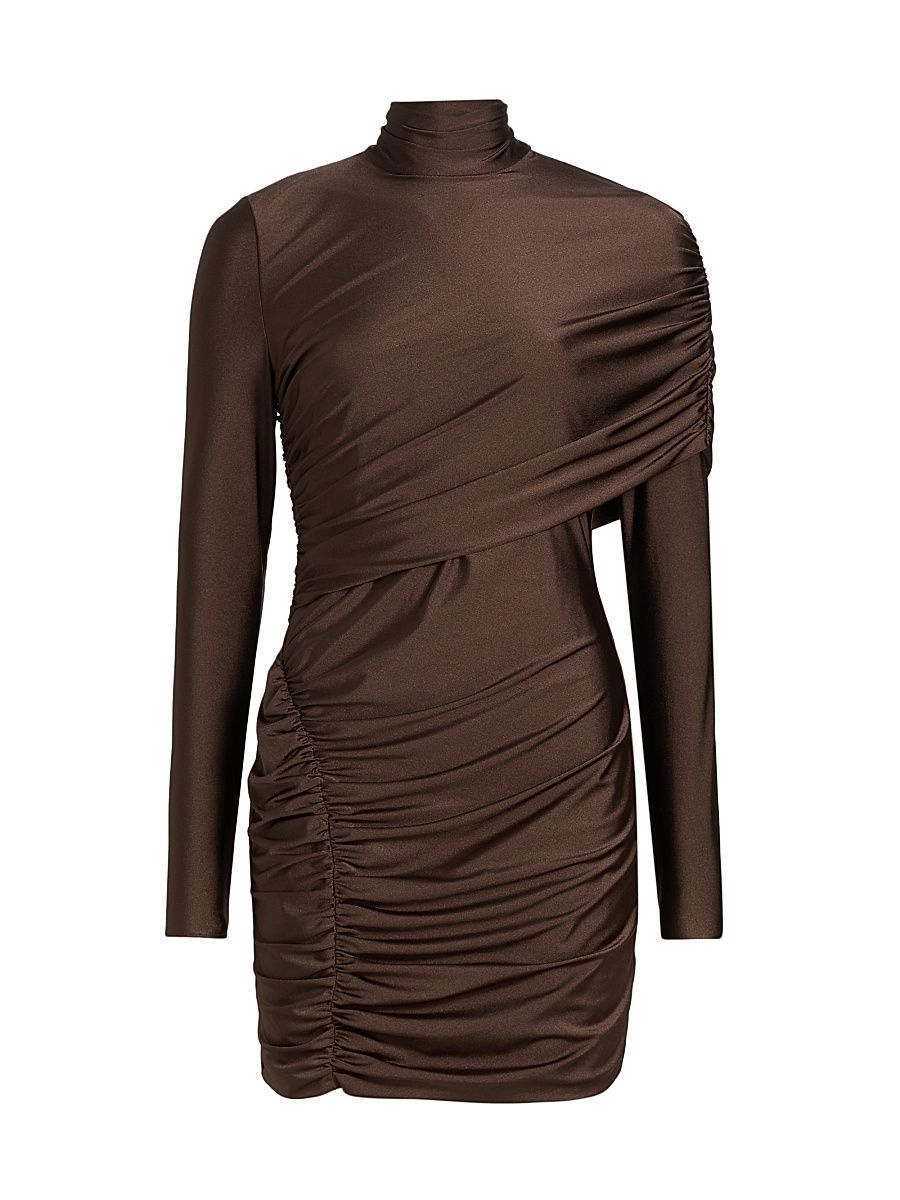 Women's Fallon Ruched Wrap Minidress - Chocolate - Size 2