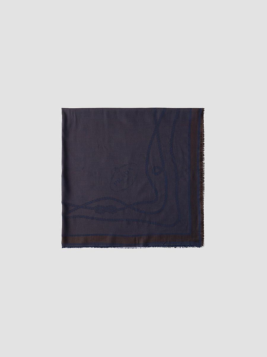 Women's Silk, Cashmere and Wool Jacquard Shawl - Blue