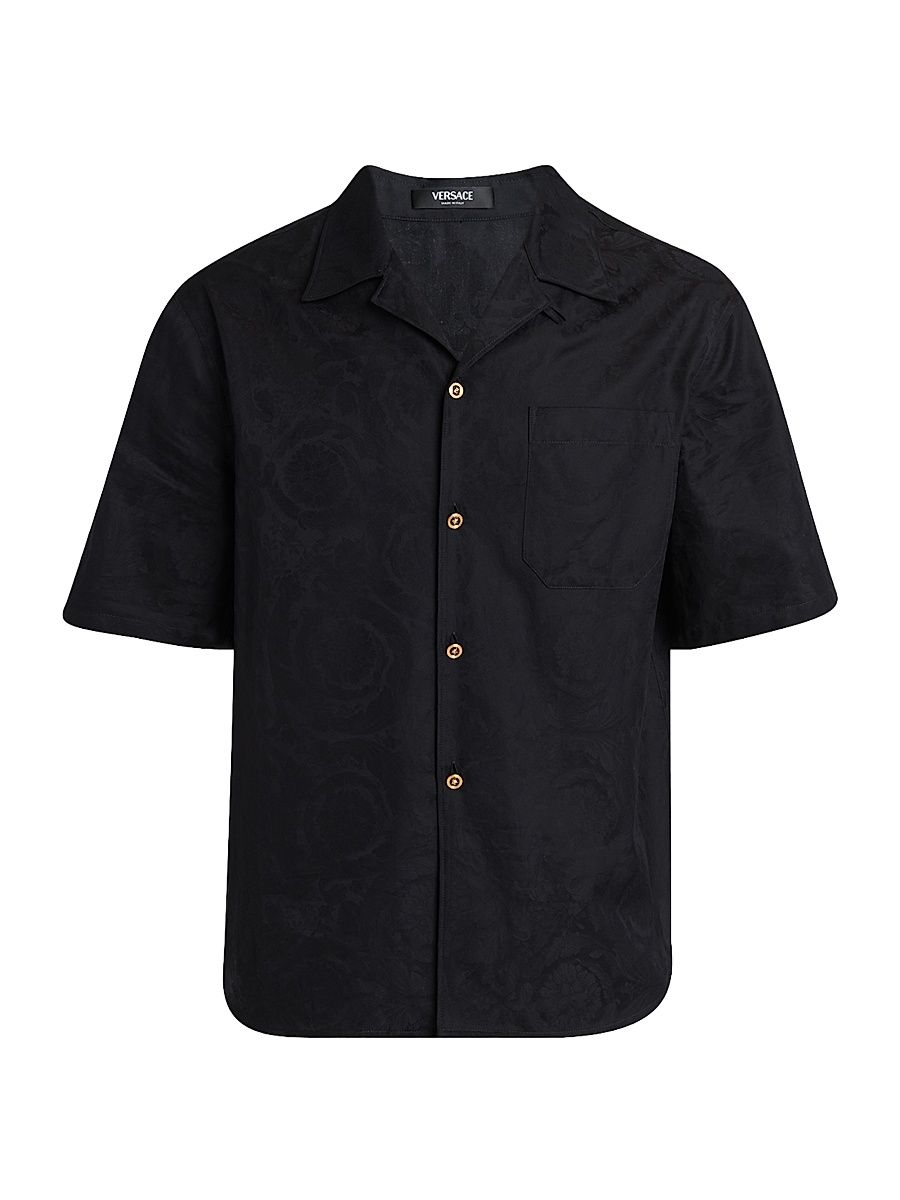 Men's Barocco Jacquard Cotton Poplin Shirt - Black - Size 46
